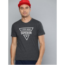 Deals, Discounts & Offers on  - HERE&NOWPrinted Men Round Neck Grey T-Shirt