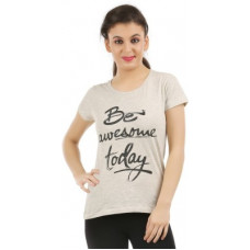 Deals, Discounts & Offers on  - [Size M] MIDAASPrinted Women Round Neck Beige T-Shirt