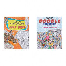 Deals, Discounts & Offers on Books & Media - Amazon Brand - Solimo Copy Colour For Adults - Animal World + Amazon Brand - Solimo Doodle Colouring For Adults - Animals & Birds (Set Of 2 Books)