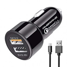 Deals, Discounts & Offers on Mobile Accessories - Ambrane 5.4A Dual USB Rapid Car Charger (Qualcomm Certified) with 18W Quick Charge 3.0 + Micro USB Cable (ACC-11QC-M, Black)