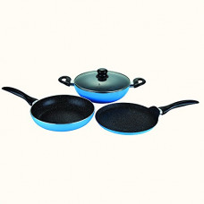 Deals, Discounts & Offers on Cookware - [Rs. 200 Back] Wonderchef Athena Aluminium Nonstick Cookware Set, 4Pc - Blue