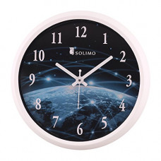 Deals, Discounts & Offers on  - Amazon Brand - Solimo Plastic & Glass Galaxy Step Movement Wall Clock - (White Frame, 12-inch ) Astronomy theme