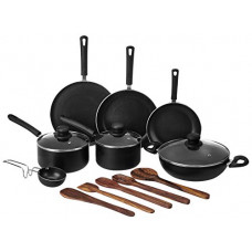 Deals, Discounts & Offers on Cookware - [Rs. 200 Back] Amazon Brand - Solimo 12 Pieces Aluminium Non-Stick Cookware Set (Frying Pan, Sauce Pan with Glass Lid, Tawa) - Black