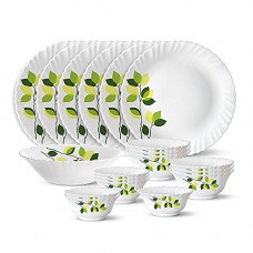 Deals, Discounts & Offers on  - [Rs. 200 Back] Larah by Borosil Green Leaves Silk Series Opalware Dinner Set, 19 Pieces, White