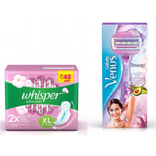 Deals, Discounts & Offers on Health & Personal Care - Whisper Ultra Soft Sanitary Pads - 50 Pieces (XL) & Venus Breeze Hair Removal Razor