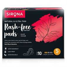 Deals, Discounts & Offers on Health & Personal Care - Sirona Natural Biodegradable Super Soft Black Sanitary Pads/Napkins - 10 Pieces, Small (S) Day Pads - Antibacterial, Ultra Thin and Rash Free Protection