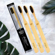 Deals, Discounts & Offers on Health & Personal Care - The Mouth Company Gentlebrush - Flat (Low Pressure) Premium Bamboo Toothbrush (Pack of 3) with Charcoal Activated Bristles