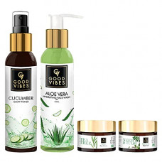 Deals, Discounts & Offers on Beauty Care - Good Vibes Skin Care Combo (Set of 4) - Aloe Vera Face Wash, Cucumber Toner, Neem & Tulsi Gel, Tea Tree Face Cream, Suited