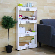 Deals, Discounts & Offers on  - Bebop 4 Layer Plastic Storage Organizer Rack Shelf with Wheels (White)
