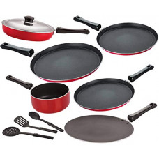 Deals and Offers on Cookware - Nonstick Aluminium Cookware Combo Set, Red- 9 Pieces | 2.6mm_FT13_FT12_CT_SPM_FT10_FP12_3SPN Deals, Discounts & Offers on Cookware - Nonstick Aluminium Cookware Combo Set, Red- 9 Pieces | 2.6mm_FT13_FT12_CT_SPM_FT10_FP12_3SPN