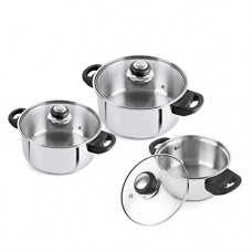 Deals, Discounts & Offers on Cookware - Cello Steelox Induction Compatible Stainless Steel Casserole/Handi Set of 3 with Glass Lid, Capacity -1 LTR, 2 LTR & 3 LTR