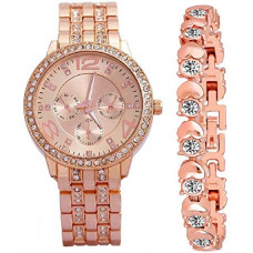 Deals, Discounts & Offers on Women -  ZUPERIA Diamond Studded Stylish Analogue Watch with Rose Gold Dot Bracelet