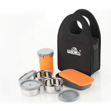 Deals, Discounts & Offers on  - Carewell Stainless Steel Royal Pro 4 Tire Lunch Box (Black- Orange, 1000 ml)