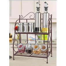 Deals, Discounts & Offers on  - Classic Shoppe 2-Tier Foldable Wrought and Cast Iron Spice Shelf Rack Kitchen Bathroom Countertop Storage Organizer (Black)
