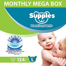 Deals, Discounts & Offers on Baby Care - Supples Baby Diaper Pants, Monthly Mega-Box, Large (9 - 14 kg), 124 Count