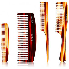 Deals, Discounts & Offers on Beauty Care - Amazon Brand - Solimo Handmade Brown Set of 4 Combs: 1 Rat-Tail, 1 Wide-Tooth, 1 Wide-Tooth U-Shaped, 1 Rake Comb