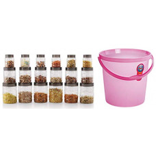 Deals, Discounts & Offers on  - Cello Checkers Plastic Pet Canister Set, 18 Pieces, Clear & Cello Plastic Frosty Bucket Delux , Pink, 18 Litre