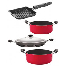 Deals, Discounts & Offers on Cookware - Nirlon Non-Stick Aluminium Kitchenware Cook Set Casserole/Appam with Steel Lid/Grill Pan/Casserole - Set of 4