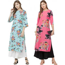 Deals, Discounts & Offers on Women - GoSriKi Women's Multicolor Printed Straight Kurta Pack of 02