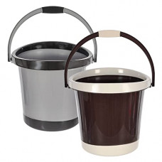 Deals, Discounts & Offers on Home Improvement - Heart Home Plastic Bucket For Home/Kitchen/Office/Shop With Strong Handle, 18 litre- Pack of 2 (Grey & Brown)-46HH0368
