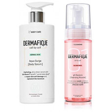 Deals, Discounts & Offers on Beauty Care - Dermafique Aquasurge Body Serum For Normal Skin (300ml) And Dermafique Ph Restore Cleansing Mousse, Pink