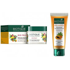 Deals, Discounts & Offers on Beauty Care - Biotique Bio Fruit Whitening And Depigmentation and Tan Removal Face Pack, 75g and Papaya Revitalizing Tan-Removal Scrub, 100 g