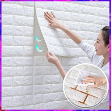 Deals, Discounts & Offers on Home Improvement - Wolpin 3D White Brick Wallpaper (70 x 77cm, Appx. 5.8Sq Feet)