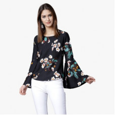 Deals, Discounts & Offers on Laptops - [Size S] Tokyo TalkiesCasual Bell Sleeve Floral Print Women Black Top