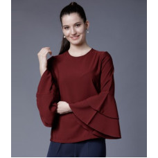 Deals, Discounts & Offers on Laptops - [Size S, XL] Tokyo TalkiesCasual Layered Sleeve Solid Women Maroon Top
