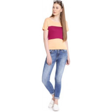 Deals, Discounts & Offers on Laptops - [Size XS] United Colors of BenettonCasual Half Sleeve Solid Women Pink Top