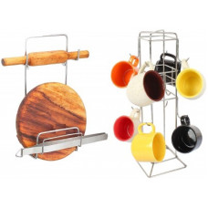 Deals, Discounts & Offers on  - Shengshou Kitchen Care Combo Chakla Belan Stand & Rectangular Cup Holder Stand Chakla/Belan Kitchen Rack(Steel)