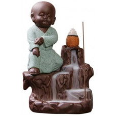 Deals, Discounts & Offers on  - AapnoCrafts Kung-Fu Style Monk Buddha Smoke Back flow Cone Incense Holder- With 10 Free Incence Cones Decorative Showpiece - 12 cm(Ceramic, Green)