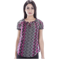 Deals, Discounts & Offers on Laptops - [Size L] AmadoreCasual Short Sleeve Chevron/Zig Zag Women Multicolor Top