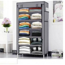 Deals, Discounts & Offers on Furniture - Sasimo 1-Door 6-Shelf Fabric Collapsible Carbon Steel Collapsible Wardrobe(Finish Color - Grey)