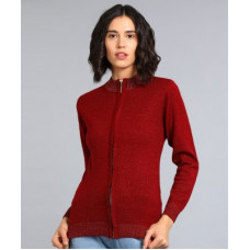 Deals, Discounts & Offers on  - [Size M] RemanikaSelf Design High Neck Casual Women Maroon Sweater