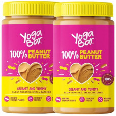 Deals, Discounts & Offers on Food and Health - Yogabar 100% Pure Peanut Butter | All Natural, 2 x 350g | Creamy & Yummy Unsweetened Peanut Butter made from Slow Roasted Peanuts in Small Batches | Non-GMO, Vegan & Keto Peanut Spread 700 g(Pack of 2)