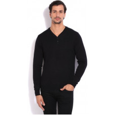 Deals, Discounts & Offers on  - [Size XL] Flying MachineSolid V-neck Casual Men Black Sweater