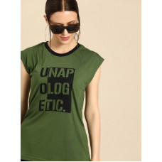 Deals, Discounts & Offers on  - [Size S] DressberryTypography Women Round Neck Dark Green T-Shirt