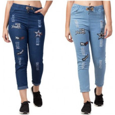 Deals, Discounts & Offers on  - [Size M] Funday FashionJogger Fit Women Light Blue, Dark Blue Jeans(Pack of 2)