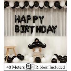 Deals, Discounts & Offers on  - Decor My Party Solid Happy Birthday Letter Foil Balloon Set With Mustache , Metallic Balloons & Curling Ribbon For Kids Birthday Party Decorations Letter Balloon(Black, White, Pack of 118)