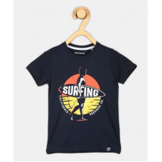 Deals, Discounts & Offers on  - [Size 8-9Y] ProvogueBoys Printed Pure Cotton T Shirt(Dark Blue, Pack of 1)