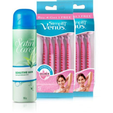Deals, Discounts & Offers on  - Gillette Venus bundle 2 Simply Venus B4G1 packs (10 razors) + 1 Satin Care Sensitive Skin Gel(Pack of 10)