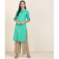 Deals, Discounts & Offers on  - [Size L, XL, XXXL] WWomen Solid Cotton Blend Straight Kurta(Blue)