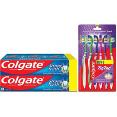 Deals, Discounts & Offers on  - Colgate Anti-Cavity Strong Teeth Toothpaste - 500 gm with ZigZag Toothbrush Medium Medium Toothbrush(6 Toothbrushes)