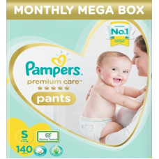 Deals, Discounts & Offers on Baby Care - Pampers Premium Monthly Box Pack Cotton like soft Diapers with Wetness Indicator - S(140 Pieces)
