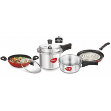 Deals, Discounts & Offers on Cookware - Pigeon by StoveKraft Limited 2 and 3 litre Pressure Cooker Outer Lid, 1 Flat Tawa 250 mm and 1 Kadai 240mm with Glass Lid Cookware Set(Aluminium, 4 - Piece)