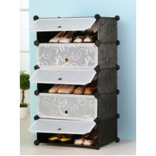 Deals, Discounts & Offers on Furniture - [Pre-Book] Sasimo Shoe Rack with Cover For Home/Office Wardrobe Cube Organizer Black (10 Cube Black) Plastic Collapsible Shoe Stand(Black, 5 Shelves, DIY(Do-It-Yourself))