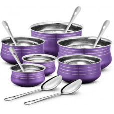 Deals, Discounts & Offers on Cookware - [Pre-Book] Ideale Stainless Steel 6 Pcs Handi Set with 6 Pcs Service Spoon Induction Bottom Cookware Set(Stainless Steel, 12 - Piece)