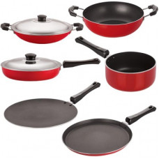 Deals, Discounts & Offers on Cookware - [Pre-Book] NIRLON Gas Compatible Non-Stick Aluminium Cookware Set, 6-Pieces, Red/Black Cookware Set(PTFE (Non-stick), Aluminium, 6 - Piece)
