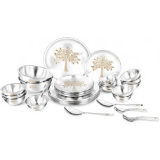 Deals, Discounts & Offers on  - [Pre-Book] Classic Essentials Pack of 40 Steel High Grade Stainless Steel Double Walled with Permanent Leaf Laser Design Dinner Set of 40 pcs (Out Side Shiny Finish and in Side Matte Finish) -Silver Dinner Set